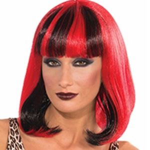 NEW Red Sizzle Wig -  Evil clown! - Devil Costume - Halloween - Red & Black Goth
